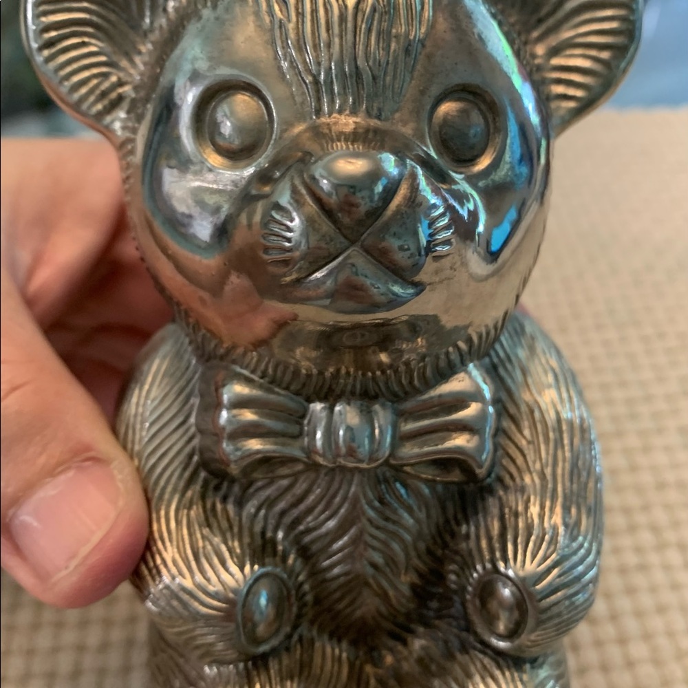 Vintage silver plated bear bank
